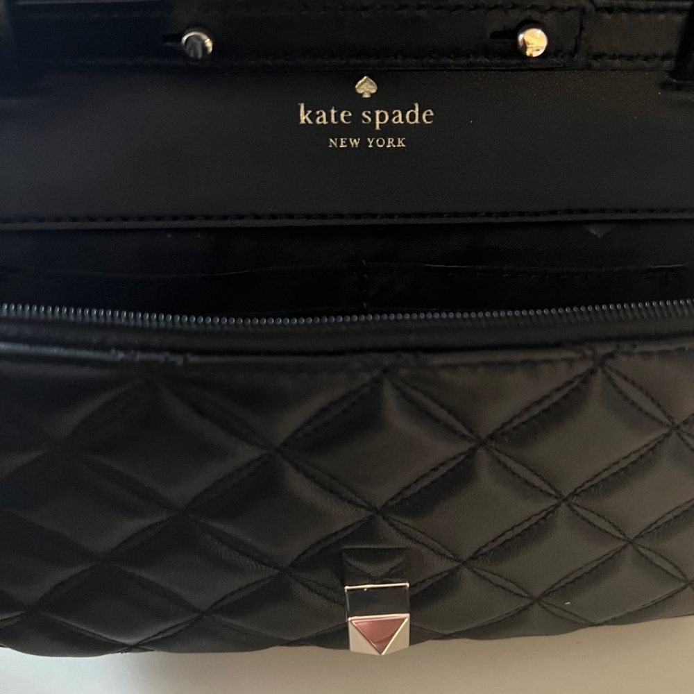 KATE SPADE Black Flap Small Leather Crossbody Black Quilted Bag - Picture 3 of 8